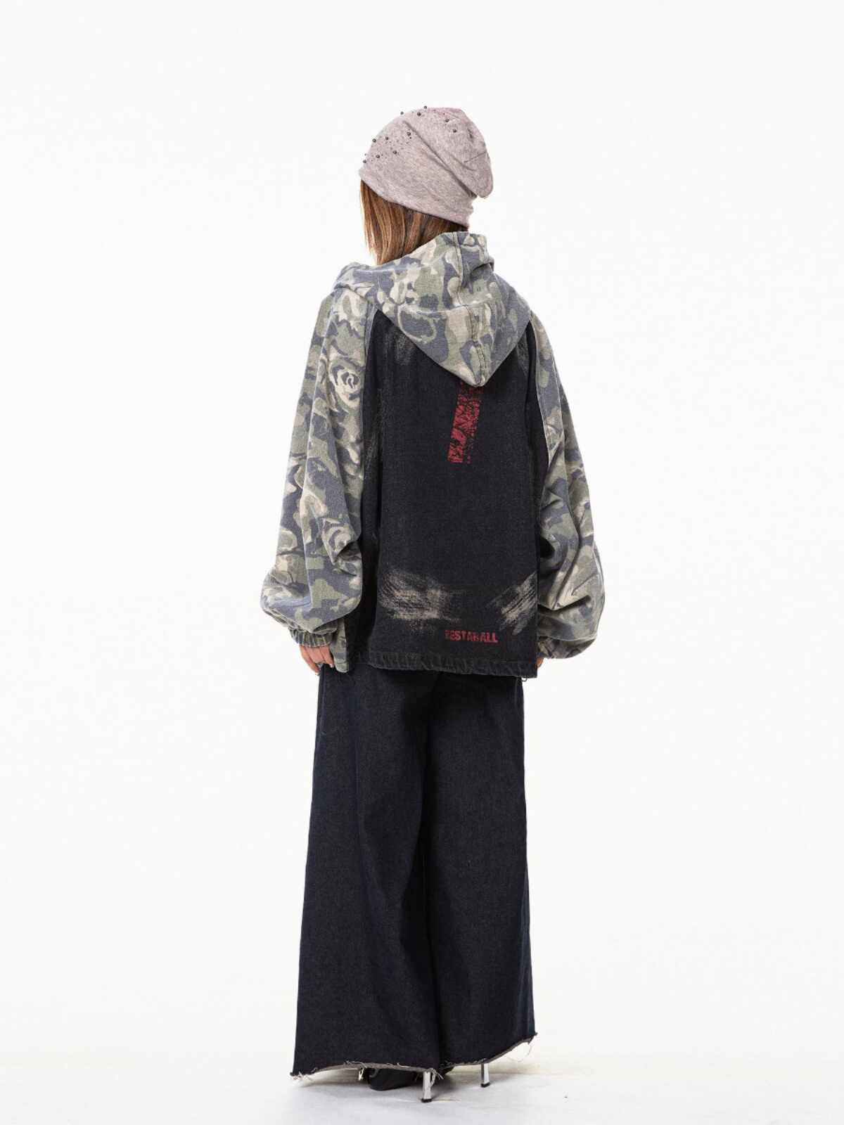 Retro Camouflage Stitching Hooded Jacket For Women