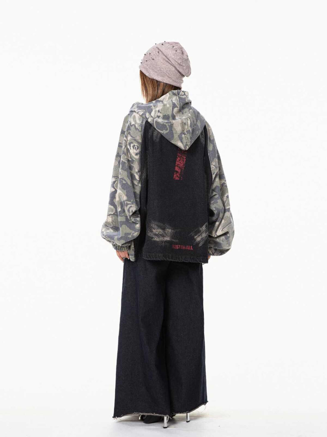 Retro Camouflage Stitching Hooded Jacket For Women